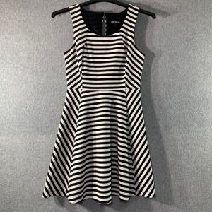 Express Striped Fit and Flare Dress Womens Small Black White Sleeveless EUC